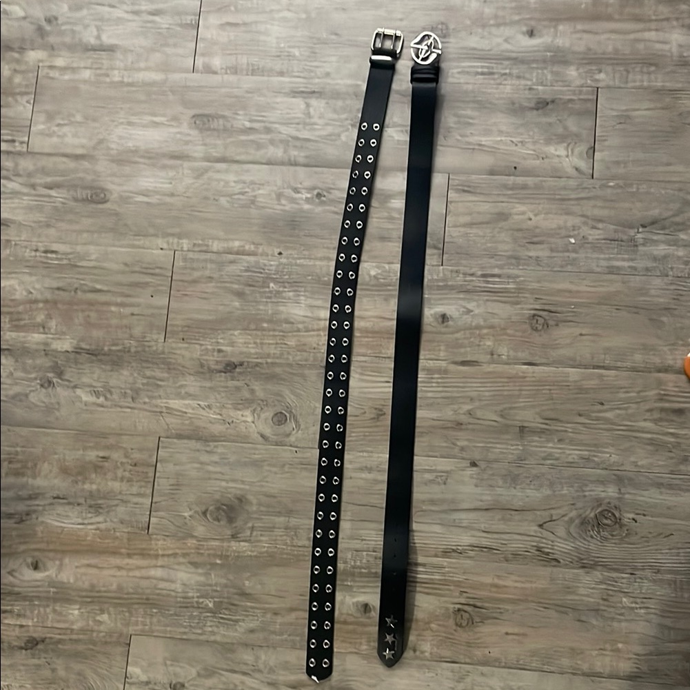 2 Black Belt Belts With Silver Buckle Buckles